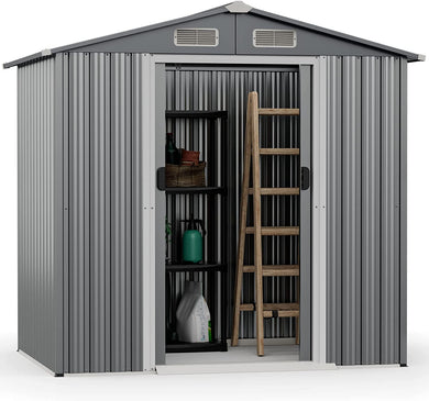 Goplus 6' x 4' Outdoor Storage Shed, Weather-Resistant Galvanized Metal Tool House