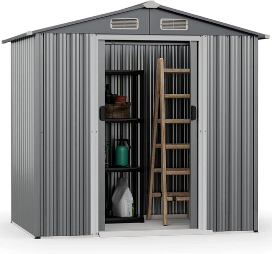 Goplus 6' x 4' Outdoor Storage Shed, Weather-Resistant Galvanized Metal Tool House