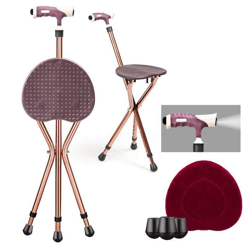Load image into Gallery viewer, Adjustable Folding Cane Seat, Aluminum Alloy Crutch Chair with LED Light and Retractable 3 Legs - GoplusUS
