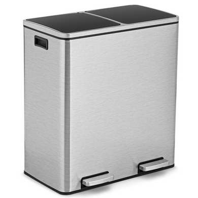 Goplus Dual Trash Can, 60 Liter (2x30L)/ 16 Gallon Stainless Steel Step Trash Can - GoplusUS