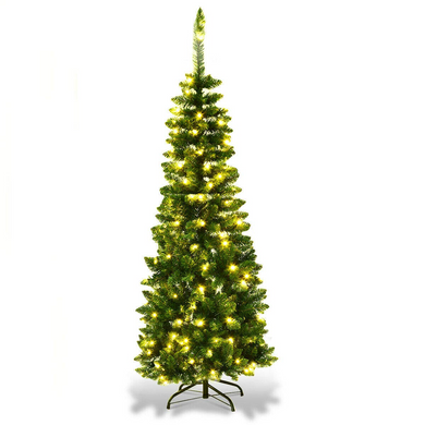 Goplus Prelit Pencil Christmas Tree, 4.5FT Premium Hinged Fir Tree - GoplusUS