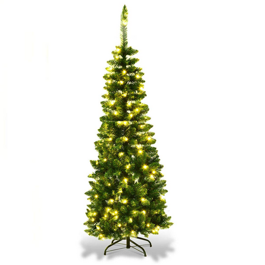 Goplus Prelit Pencil Christmas Tree, 4.5FT Premium Hinged Fir Tree - GoplusUS