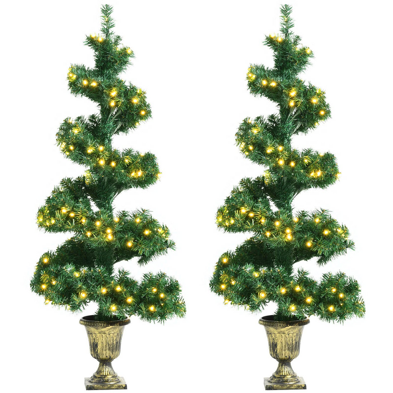 Load image into Gallery viewer, Goplus 4ft Pre-Lit Christmas Tree for Entrances, 2 Pack Artificial Spiral Topiary Tree with 150 LED Lights - GoplusUS

