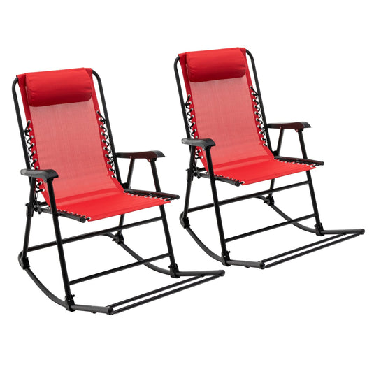 Goplus Folding Rocking Chair, Zero Gravity Rocking Camping Chair with Pillow(Set of 2)