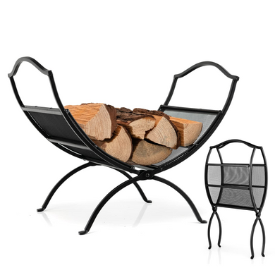 Goplus 19 Folding Firewood Rack, Portable Fireplace Log Rack w/ Convenient Handle, Heavy-Duty Steel Frame - GoplusUS