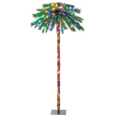 Goplus 6 FT Pre-Lit Artificial Christmas Tree, Lighted Xmas Palm Tree W/ 210 Multi-Color LED Lights - GoplusUS
