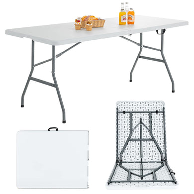 Goplus Folding Tables, 6ft Foldable Plastic Card Table, Portable Heavy Duty Fold Up Table w/Handle - GoplusUS