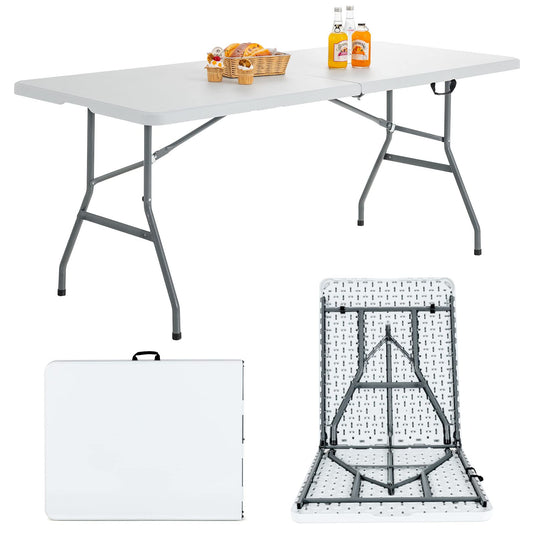 Goplus Folding Tables, 6ft Foldable Plastic Card Table, Portable Heavy Duty Fold Up Table w/Handle - GoplusUS