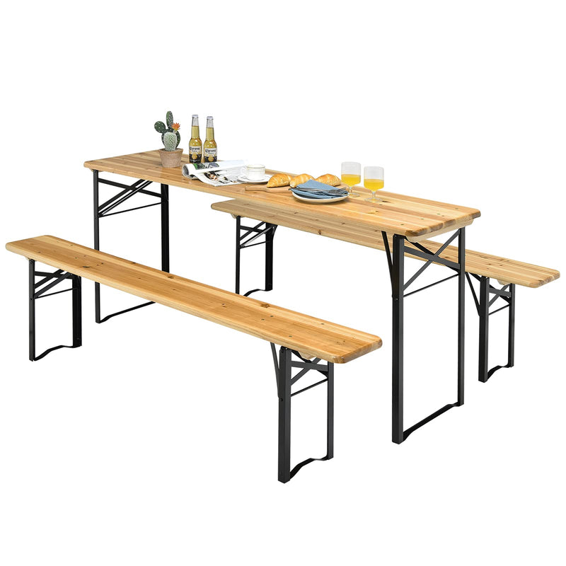 Load image into Gallery viewer, Goplus 70&quot; 3-Piece Portable Folding Picnic Table Bench Set, Portable Picnic Beer Table w/Wooden Tabletop
