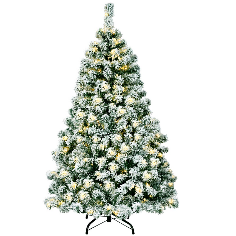 Load image into Gallery viewer, Goplus 4.5ft / 6 ft / 7.5ft Artificial Snow Flocked Christmas Tree, Pre-Lit Snowy Hinged Xmas Tree with Led Lights and Metal Stand - GoplusUS
