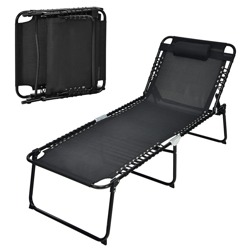 Load image into Gallery viewer, Goplus Beach Lounge Chair, Folding Chaise Lounger with Detachable Pillow &amp; Adjustable 4-Level Backrest &amp; 2-Level Footrest - GoplusUS
