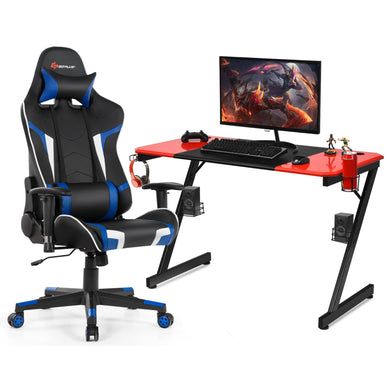 Goplus Gaming Desk & Chair Combo Set, Home Office Gamer Workstation w/Massage Lumbar Support,Cup Holder - GoplusUS