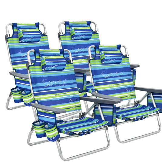 Backpack Beach Chairs, 4 Pcs Portable Camping Chairs with Cool Bag and Cup Holder - GoplusUS