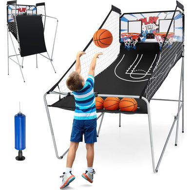 Goplus Foldable Dual Shot Basketball Arcade Game, Indoor Outdoor Basketball Game Machine