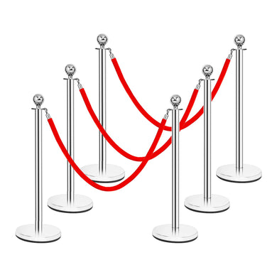 Goplus 6Pcs Stanchion Set, Round Top Polished Stainless Stanchions Posts Queue Pole - GoplusUS