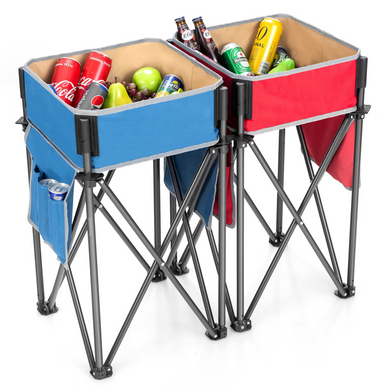 Goplus 2 PCS Folding Camping Tables, Portable Picnic Tables with Large Capacity Storage Sink - GoplusUS
