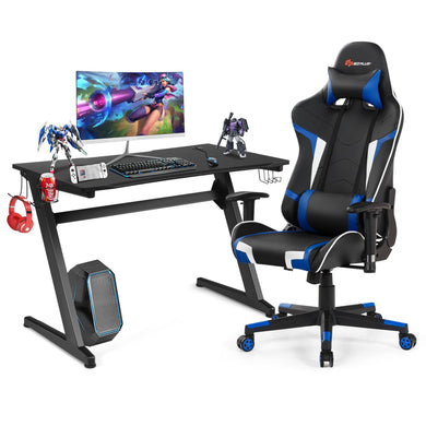 Goplus Gaming Desk & Chair Combo Set, Racing Style Home Office Chair & Desk w/Cup Holder, Headphone Hook & Mouse Pad - GoplusUS