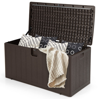 Goplus 105 Gallon Deck Box, Extra Large Resin Storage Box with Lockable Lid for Cushions & Patio Furniture - GoplusUS