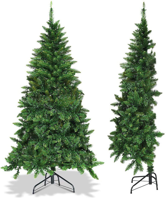 artificial christmas tree with rubber needles 5ft/6ft Prelit Half-Shape Christmas Tree, Premium PVC Needles Artifici – Goplusus.com