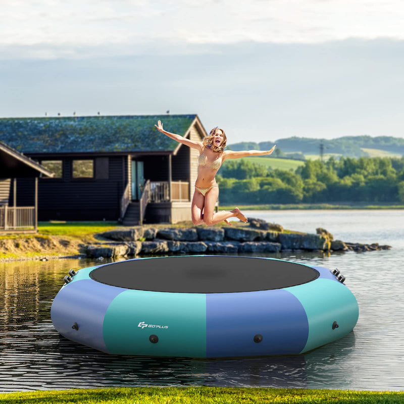 Load image into Gallery viewer, Inflatable Water Trampoline, 10FT/12FT/15FT Recreational Water Bouncer w/ Electric Inflator, Rope Ladder - GoplusUS
