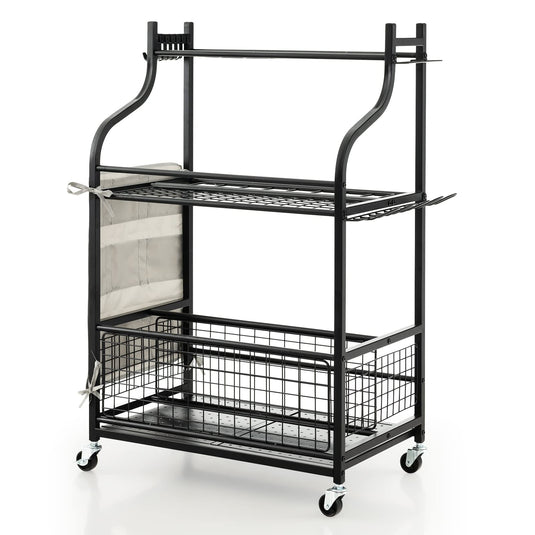 Goplus Garden Tool Organizer, 3-Tier Garage Tool Storage Cart w/Removable Hooks