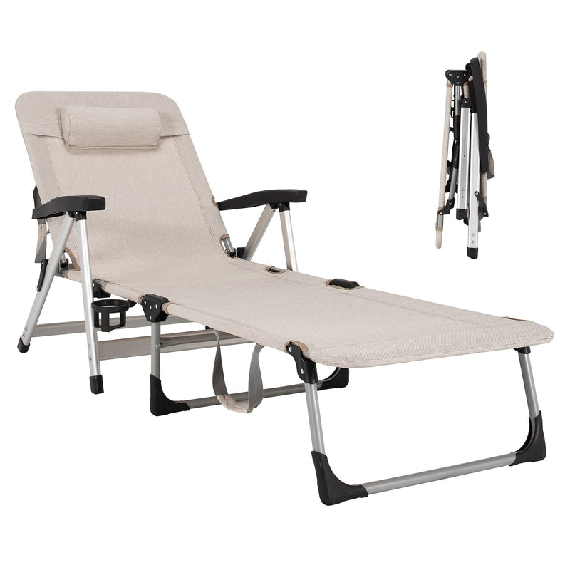 Load image into Gallery viewer, Chaise Lounge Chair, Folding Outdoor Patio Lounger with Cup Holder &amp; Detachable Headrest - GoplusUS
