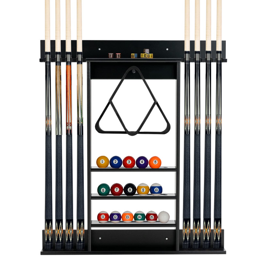 Goplus Pool Cue Rack, Wall Mounted Billiard Stick Holder, Made of Solid Pine Wood - GoplusUS
