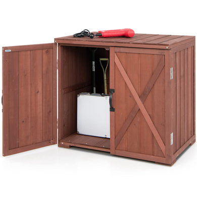 Goplus Outdoor Storage Cabinet, Wood Garden Tool Shed with Doors for Patio Backyard, 30