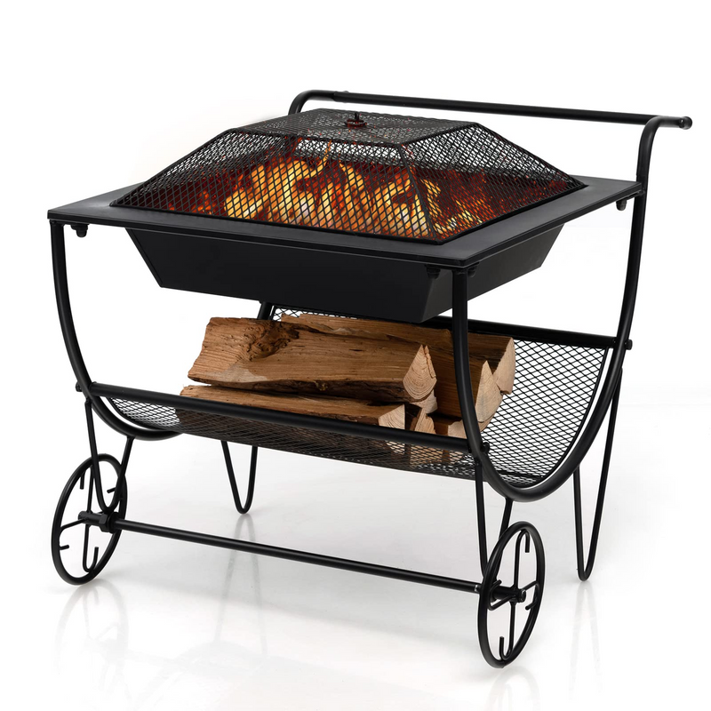 Load image into Gallery viewer, Goplus Outdoor Fire Pit with Wheels, 27.5&quot; Small Bonfire Pit with Spark Screen - GoplusUS
