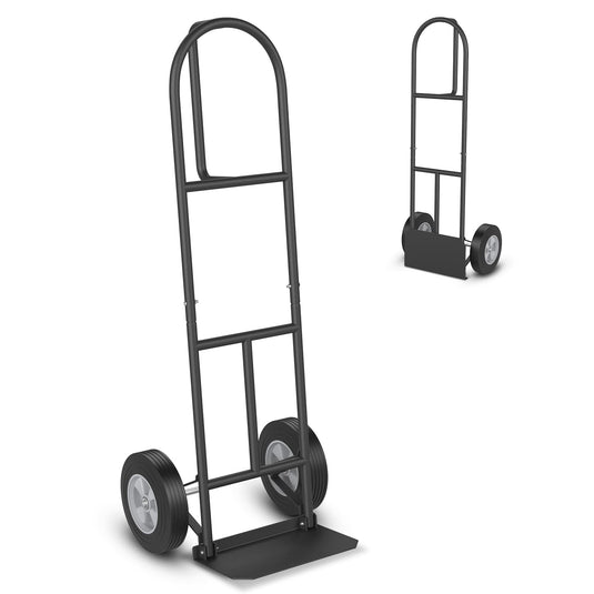 Goplus P-Handle Hand Truck, High Back Sack Barrow with 10" Wheels, Built-in Double Bearings and Foldable Load Plate