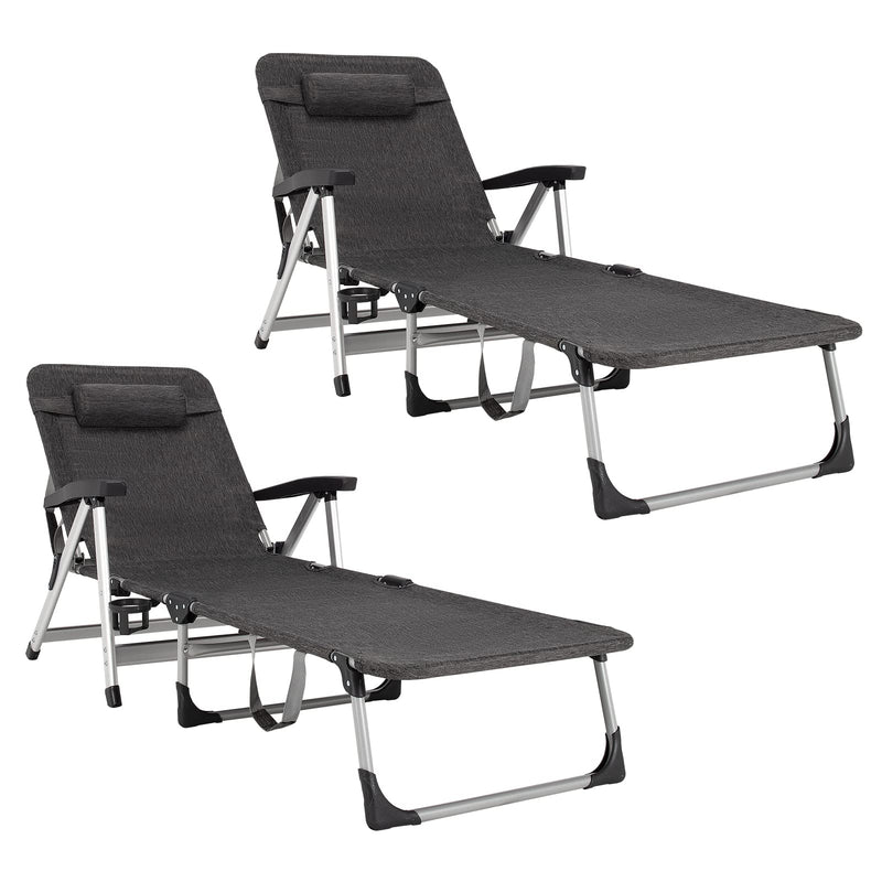 Load image into Gallery viewer, Chaise Lounge Chair, Folding Outdoor Patio Lounger with Cup Holder &amp; Detachable Headrest - GoplusUS
