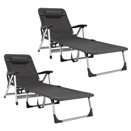 Chaise Lounge Chair, Folding Outdoor Patio Lounger with Cup Holder & Detachable Headrest - GoplusUS