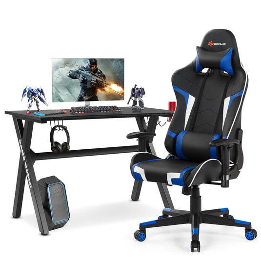 Goplus Gaming Desk & Chair Combo Set, Racing Style X Shaped E-Sport Gamer Desk & PVC Computer Chair - GoplusUS