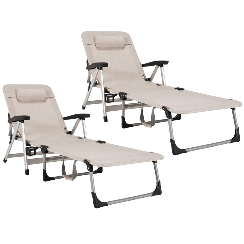 Load image into Gallery viewer, Chaise Lounge Chair, Folding Outdoor Patio Lounger with Cup Holder &amp; Detachable Headrest - GoplusUS
