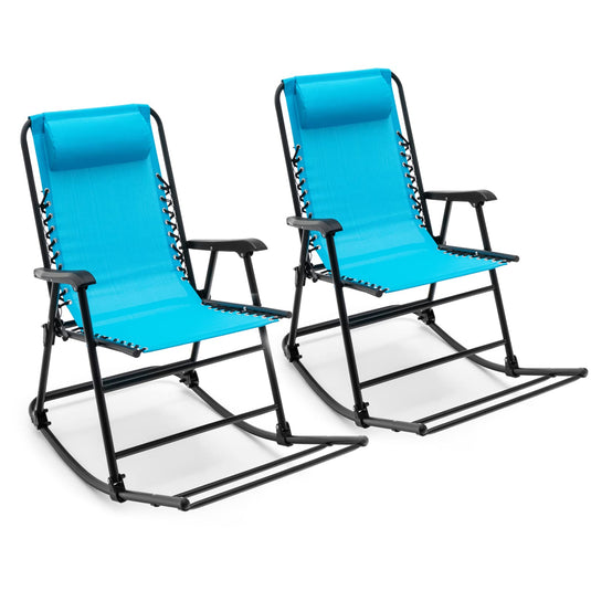 Goplus Folding Rocking Chair, Zero Gravity Rocking Camping Chair with Pillow(Set of 2)