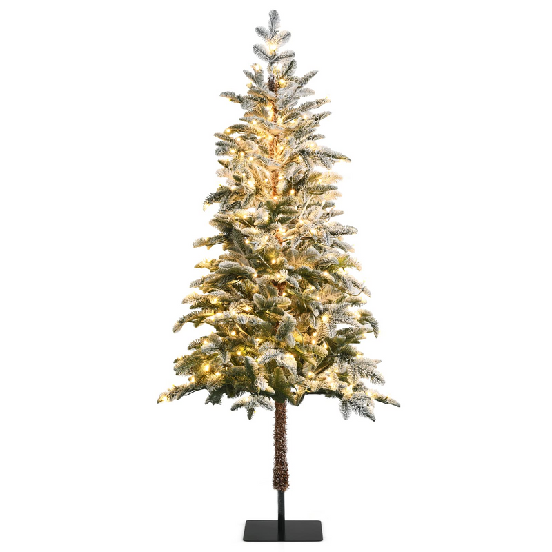Load image into Gallery viewer, Goplus 6ft Pre-lit Pencil Christmas Tree, Snow Flocked Artificial Slim Tree w/ 250 Warm White LED Lights - GoplusUS
