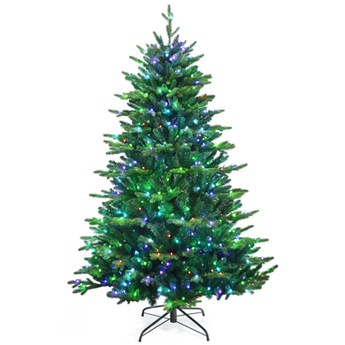 Goplus 6ft Pre-lit Christmas Tree, Hinged Artificial Xmas Tree w/ 420 APP Controlled LED Lights - GoplusUS