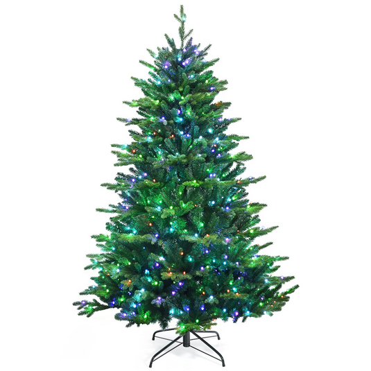 Goplus 6ft Pre-lit Christmas Tree, Hinged Artificial Xmas Tree w/ 420 APP Controlled LED Lights - GoplusUS