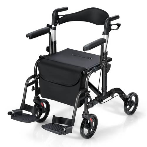 Goplus 2 in 1 Folding Rollator Walker, 4 Wheel Medical Walker with Seat - GoplusUS
