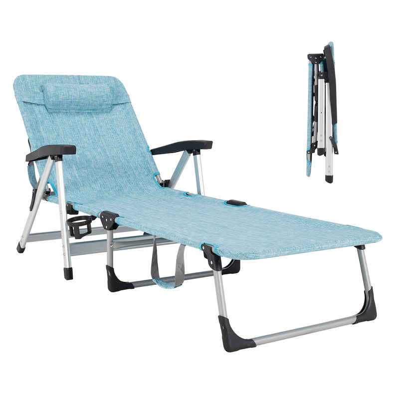 Load image into Gallery viewer, Chaise Lounge Chair, Folding Outdoor Patio Lounger with Cup Holder &amp; Detachable Headrest - GoplusUS

