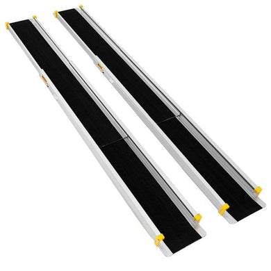 Goplus Wheelchair Ramp, Adjustable Portable Aluminum Ramps with Non-Skid Surface for Steps Home Doorways (A Pair)