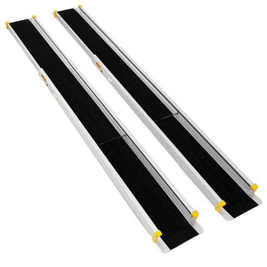 Goplus Wheelchair Ramp, Adjustable Portable Aluminum Ramps with Non-Skid Surface for Steps Home Doorways (A Pair)