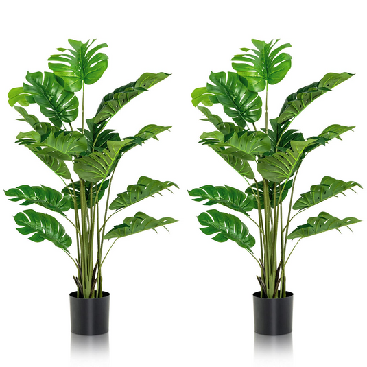Goplus Artificial Monstera Deliciosa Plant, 5ft Tall Fake Tropical Palm Tree w/15 Pcs Different Turtle Leaves - GoplusUS