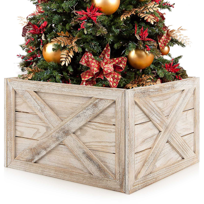 Load image into Gallery viewer, Goplus Wooden Tree Collar Box, 100% Solid Wood Farmhouse Tree Box, Rustic Christmas Tree Skirt - GoplusUS
