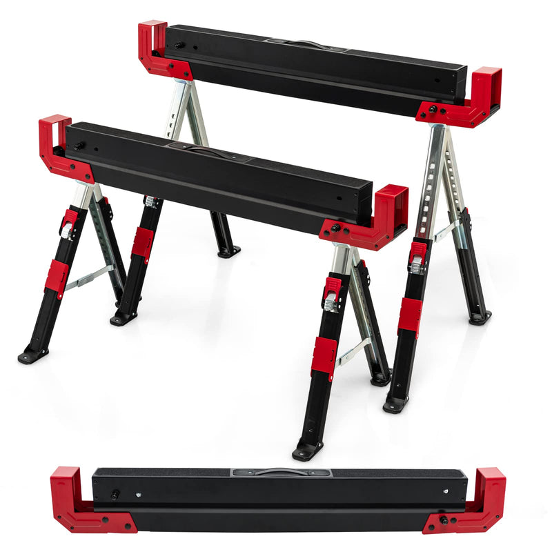 Load image into Gallery viewer, Goplus 2 Pack Folding Saw Horses, Heavy Duty Steel Sawhorse w/24闂傚倸鍊搁崐宄懊归崶顒€纾婚柟鐗堟緲绾惧潡鏌曢崼婵囧闁哄棙绮撻弻銊╂偄閸濆嫅銏ゆ煛閸曗晛鍔﹂柡?32.5闂傚倸鍊搁崐宄懊归崶顒€纾婚柟鐗堟緲绾惧潡鏌曢崼婵囧闁哄棙绮撻弻銊╂偄閸濆嫅銏ゆ煛閸曗晛鍔﹂柡?Adjustable Height, 2x4 Supporting Arms - GoplusUS
