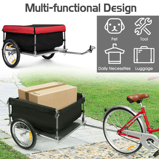Cargo Bike Trailer, Folding Frame Quick Release 16" Wheels Bicycle Cargo Trailer - GoplusUS