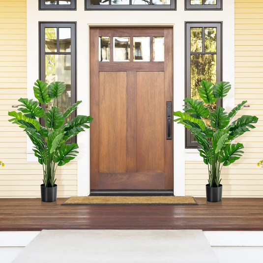 Goplus Artificial Monstera Deliciosa Plant, 5ft Tall Fake Tropical Palm Tree w/15 Pcs Different Turtle Leaves - GoplusUS