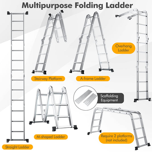 Goplus 12.2 FT Folding Step Ladder 7 in 1 Multiposition Aluminium Ext GoplusUS