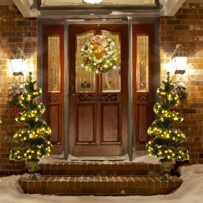 Load image into Gallery viewer, Goplus 4ft Pre-Lit Christmas Tree for Entrances, 2 Pack Artificial Spiral Topiary Tree with 150 LED Lights - GoplusUS
