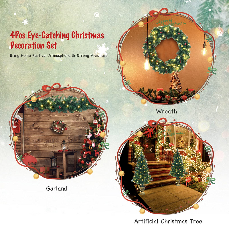 Load image into Gallery viewer, Goplus Pre-lit Holiday Christmas 4-Piece Set, Christmas Garland - GoplusUS
